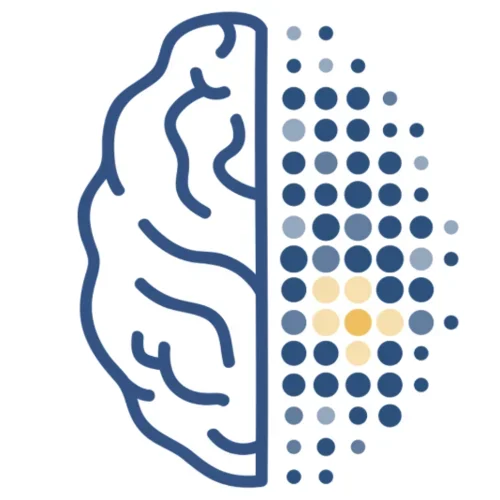 Illustration of a brain with circles on the right hemisphere
